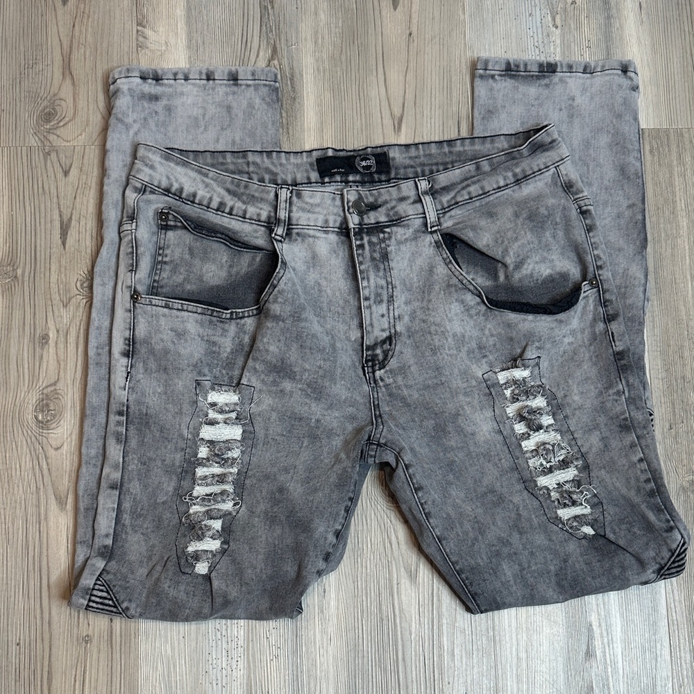GUC Stylish Gray Distressed Men Jeans, 36/32